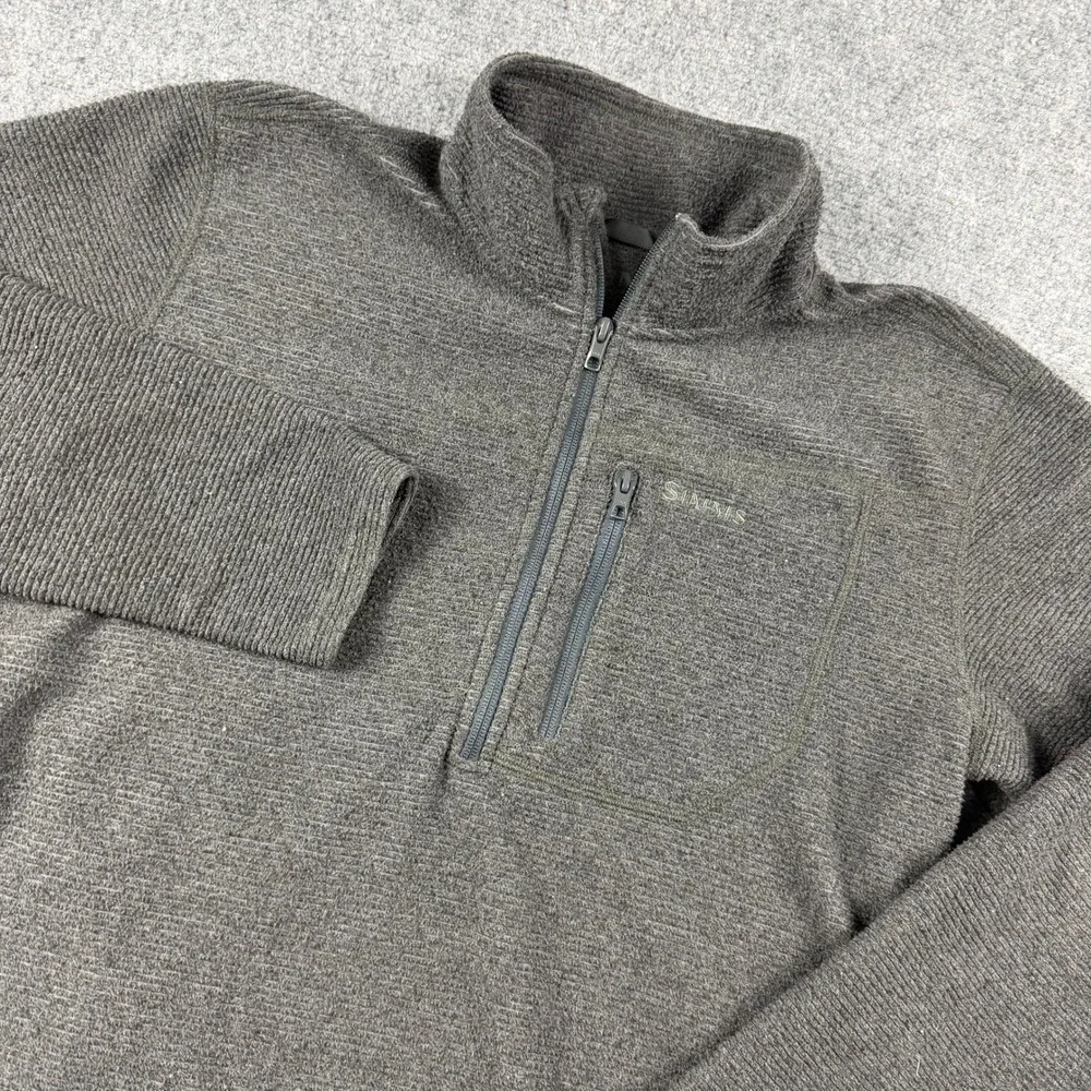 Simms Fleece Pullover Mens Medium Gray Quarter Zip Fishing Grid Tech Jacket